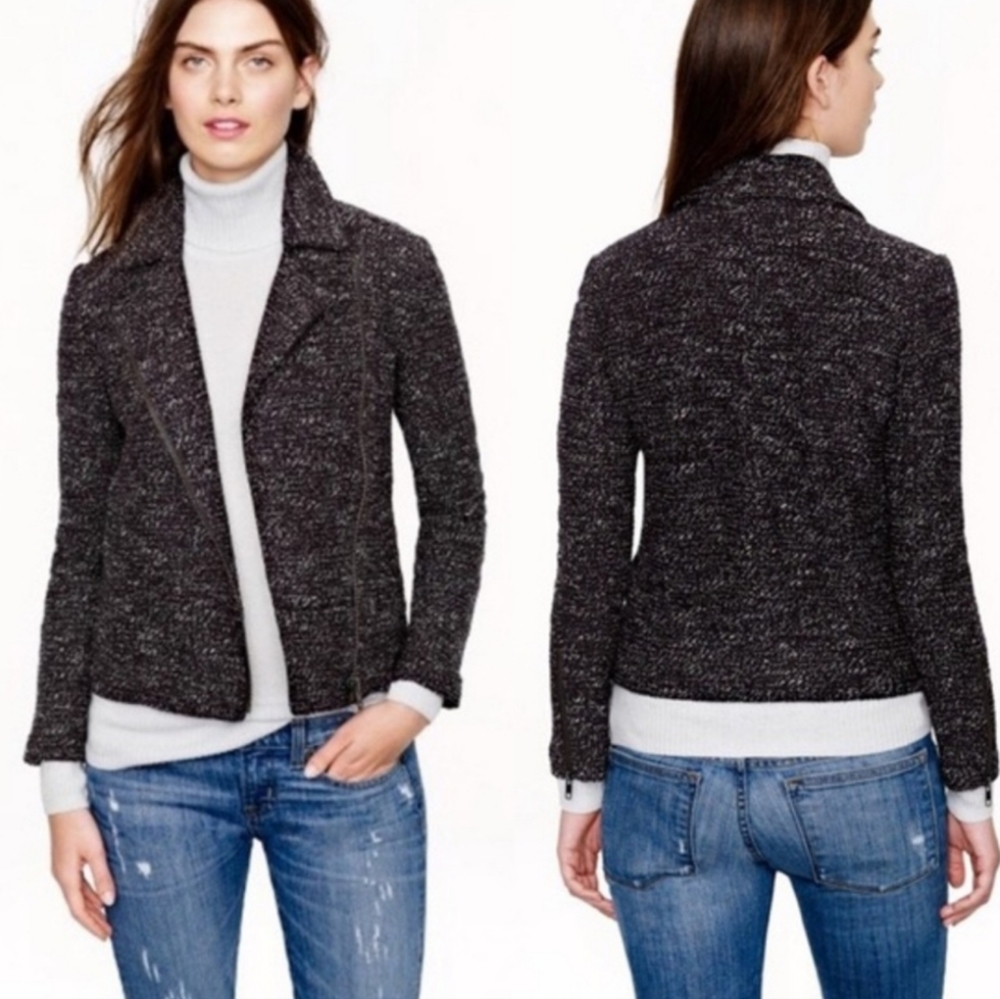 J. Crew Boucle Moto Black Marled Jacket Blazer Sz6 08488
